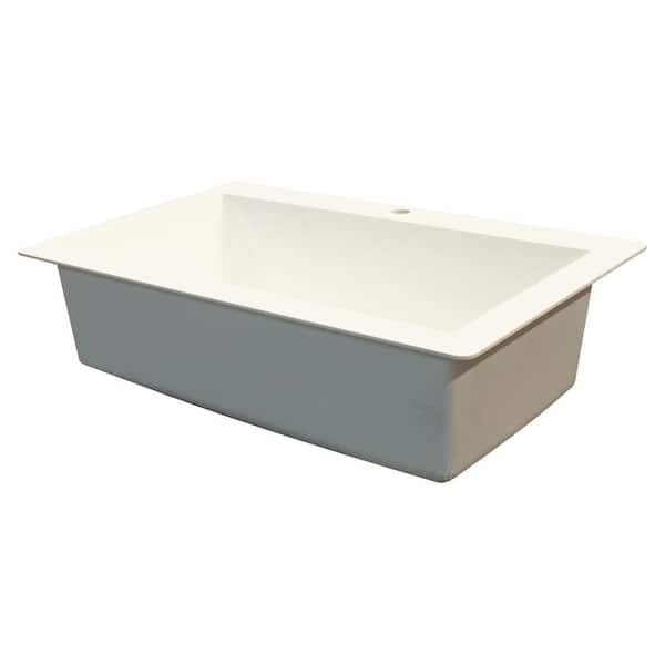 Transolid RTSS3322-01-CD Radius 22-in x 33-in Granite Drop-in 2-Hole Single Bowl Sink White 