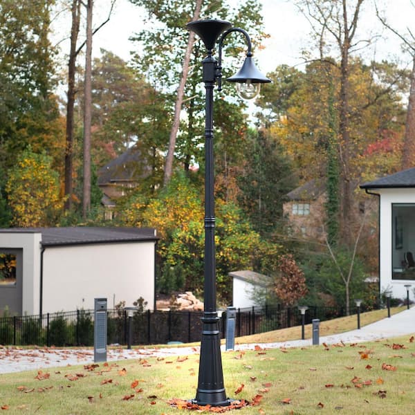 Everest 92 in. 1-Light Black Modern Outdoor Waterproof Integrated LED Solar Landscape Lamp Post Light with Light Bulb