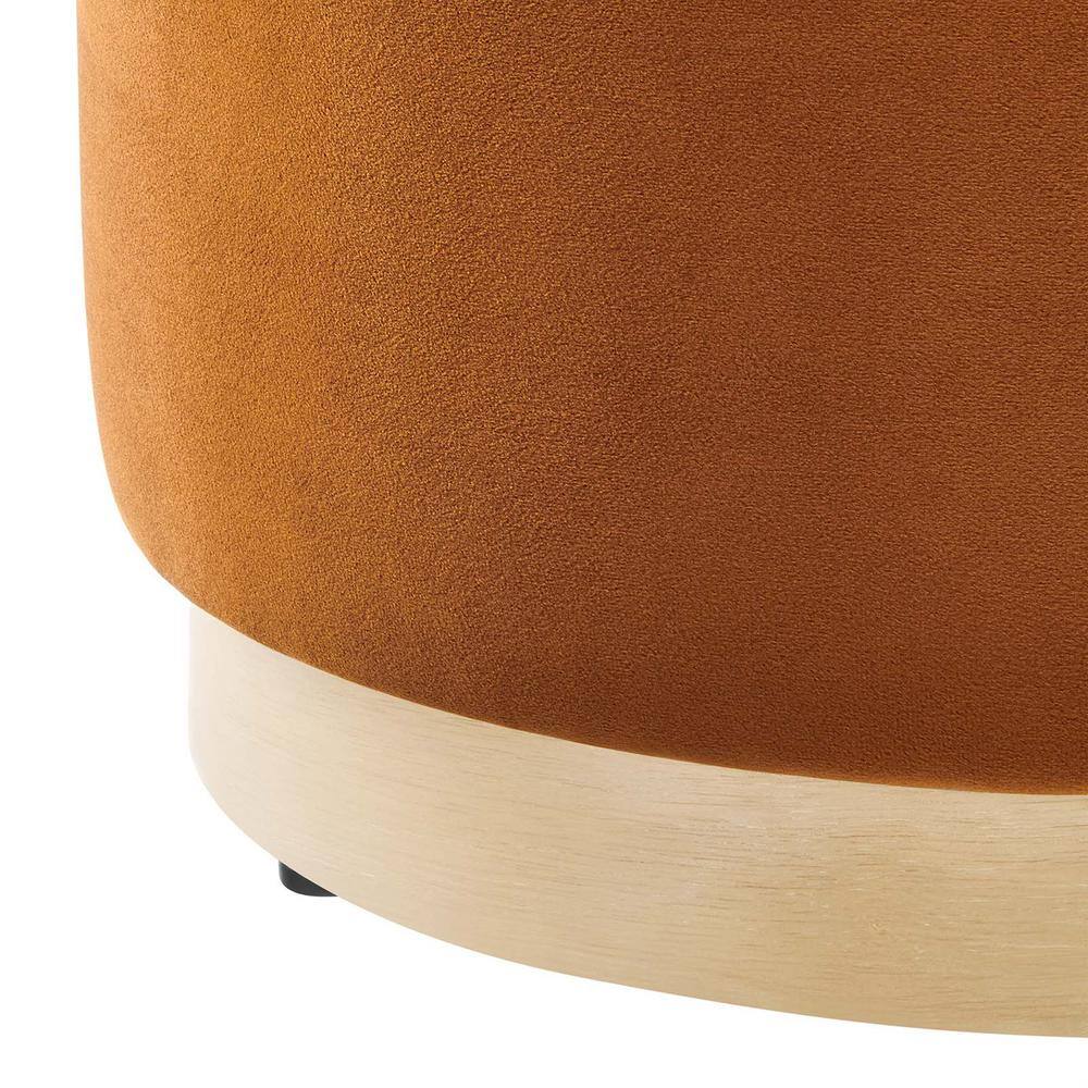 Tilden 16" Round Rust Velvet Upholstered Ottoman with Rubberwood Base