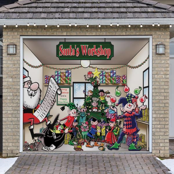 7 ft. x 8 ft. Santa's Workshop Holiday Garage Door Decor Mural for Single Car Garage