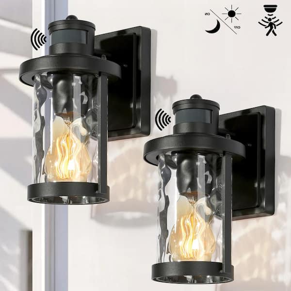 Battery Operated Lantern - Built-In Moving Flame - Black/Gold - 13in