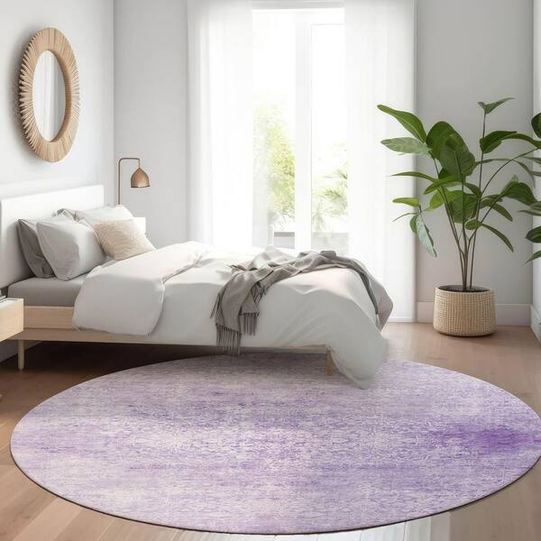 Chantille Machine Washable Indoor/Outdoor Abstract ACN1763 Lilac 8 ft. x 8 ft. Round Rug