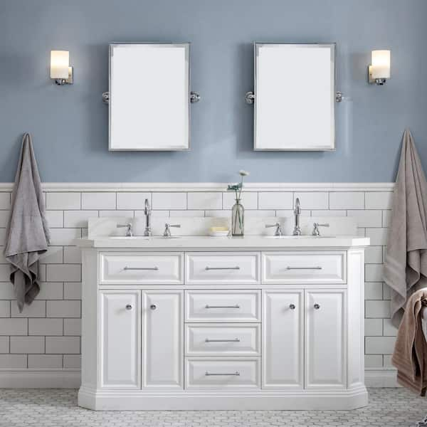 Water Creation Palace 60 in. W Bath Vanity in Pure White In Quartz ...