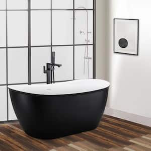 Contemporary 59 in. Acrylic Single Slipper Freestanding Flatbottom Bathtub Not Whirlpool Soaking SPA Tub in Matte Black