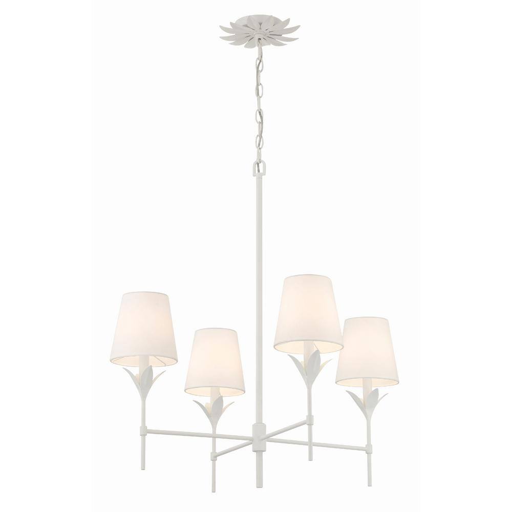 Matte White 4-Light Chandelier with Silk Shades