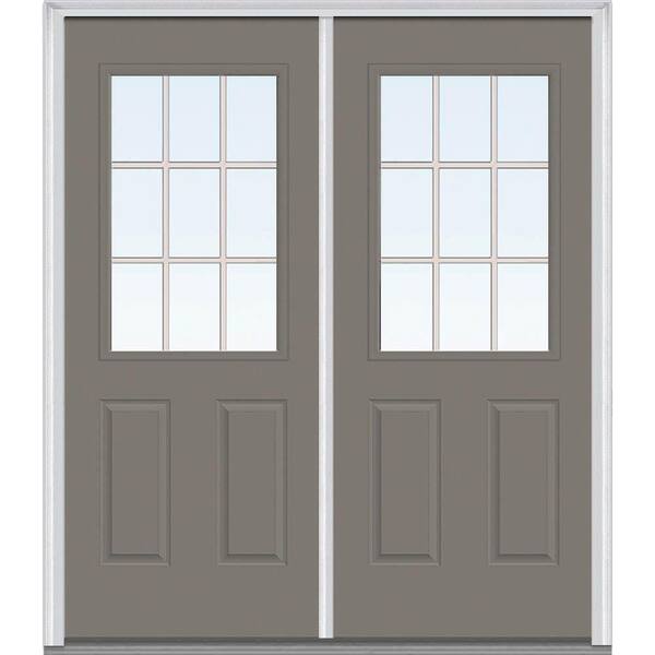 Milliken Millwork 74 in. x 81.75 in. Classic Clear Glass GBG 1/2 Lite 2 Panel Painted Majestic Steel Exterior Double Door