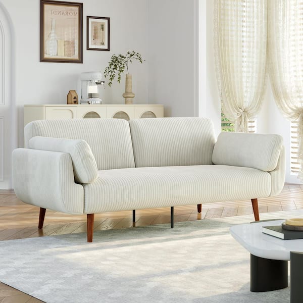 73.3 in. W Beige Modern Corduroy Fabric Twin Size Convertible Folding Futon Sleeper Couch Sofa Bed(Set of 1)