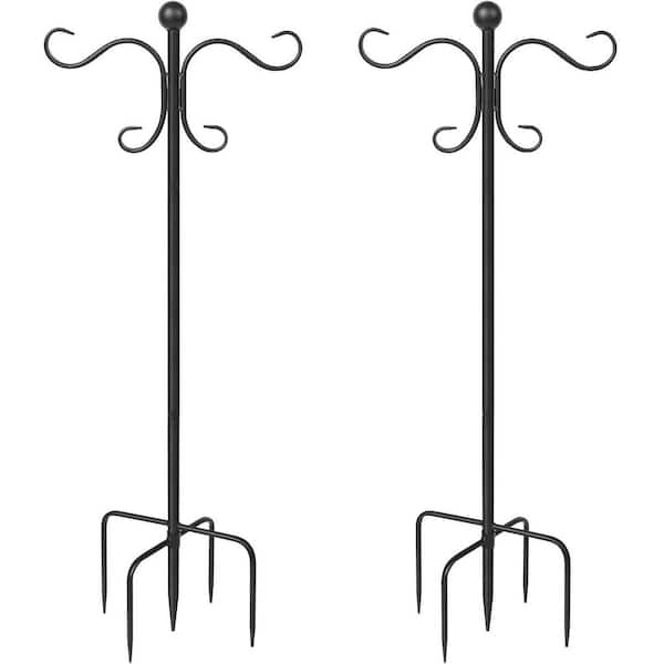 2-Pack 76 in. Adjustable Double Shepherds Hooks Outdoor Steel Heavy Duty 2 Sided Garden Bird Feeder Pole