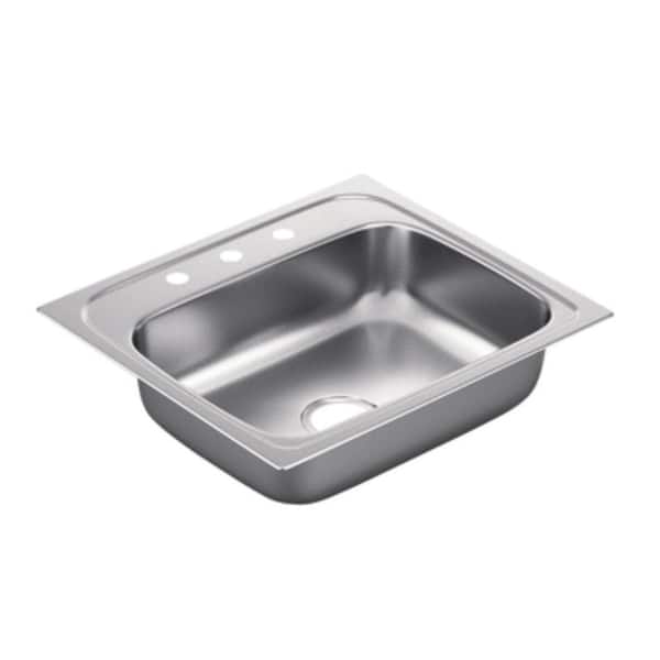 MOEN 2200 Series Drop-in Stainless Steel 25 in. 3-Hole Single Bowl Kitchen Sink