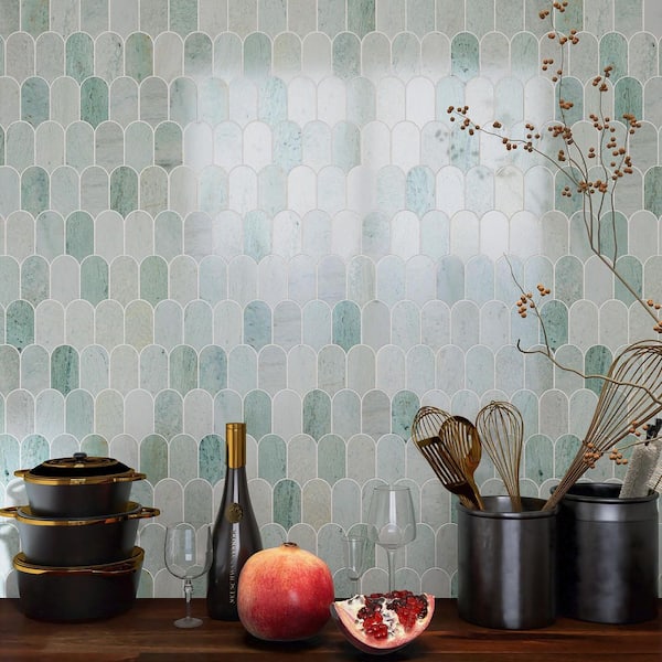 Moonlit Arches 4" Green 12.11 in. x 12.11 in. Picket Polished Marble Mosaic Wall and Floor Tile (10.2 sq. ft./Case)