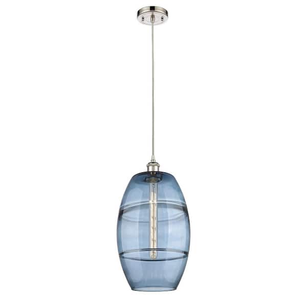 Innovations Vaz 100-Watt 1-Light Polished Nickel Standard Mini Pendant Light with Painted Glass Shade, No Bulbs Included