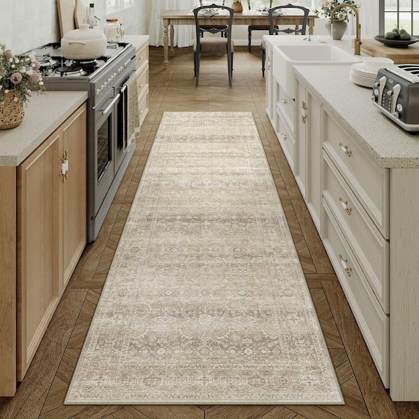 Holly Beige 2 ft. x 8 ft.  Distressed Vintage Floral Runner Rug