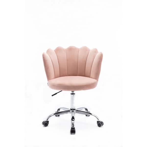 URTR Pink Velvet 360° Swivel Shell Chair With Metal Legs, Height Adjustable Computer Desk Chair for Living Room Office