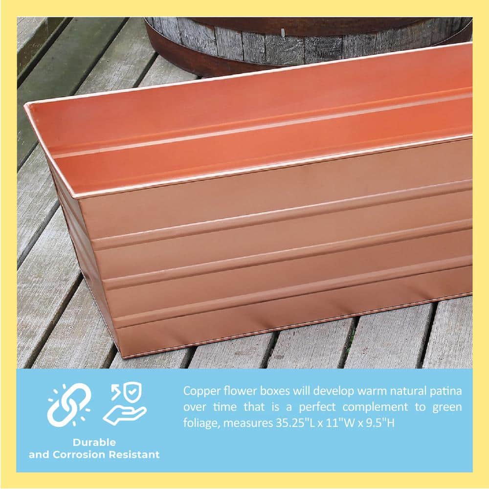 Large Copper Plated Steel Window Flower Box Planter