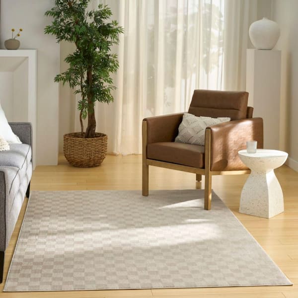 Serenity Home Beige 6 ft. x 9 ft. Checker Contemporary Area Rug