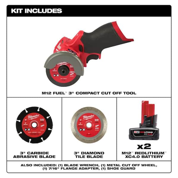 M12 FUEL 12V Lithium-Ion Brushless Cordless 3 in. Cut Off Saw, & 4. 0Ah (2-Pack)