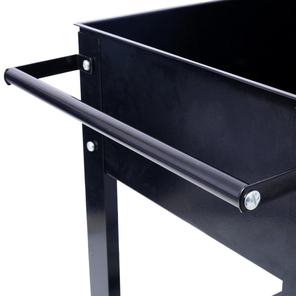 Black Steel Elevated Garden Bed with Shelf and Wheels