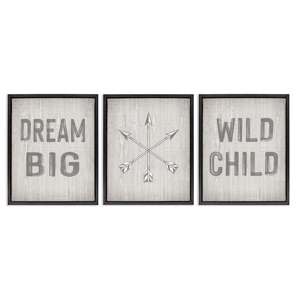 Dream Big Boho Arrows by Ashley Calhoun 3 Pieces Black Floater Frame Typography Graphic Art Print 31 in. x 25 in.