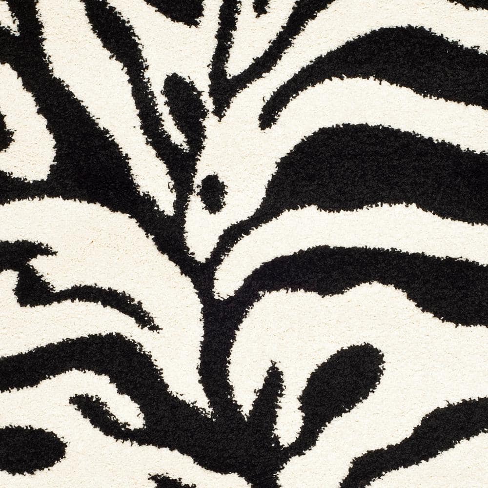 Ivory and Black Zebra Print Shag Area Rug 5'3" x 7'6"