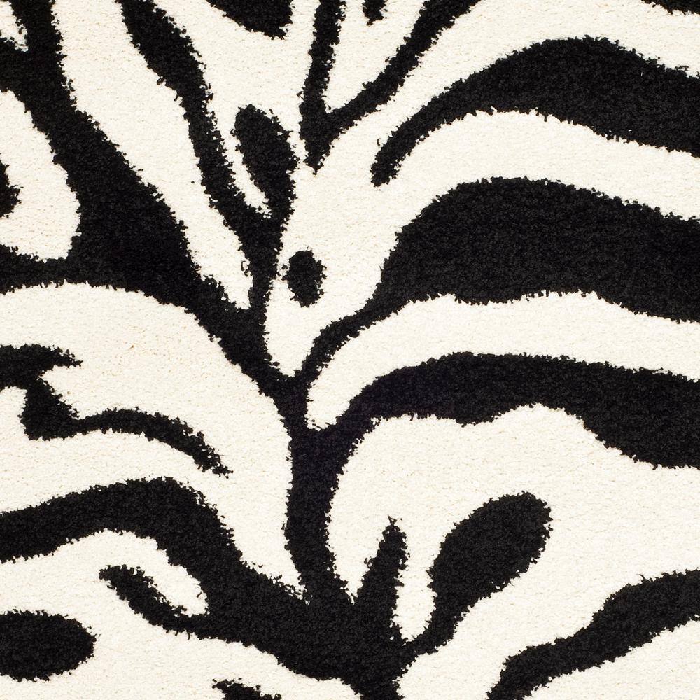 Ivory and Black Zebra Print Shag Area Rug, 8' x 10'