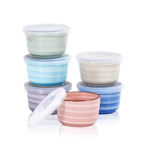 6 Piece Gradient Color Porcelain Ramekin Set with Airtight Silicone Lids, Oven Safe for Baking and Storage