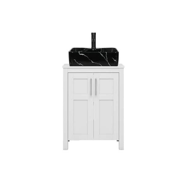 Puluomis 24 in. W x 19 in. D x 33 in. H Single Sink Bath Vanity in White with White Solid Surface Top