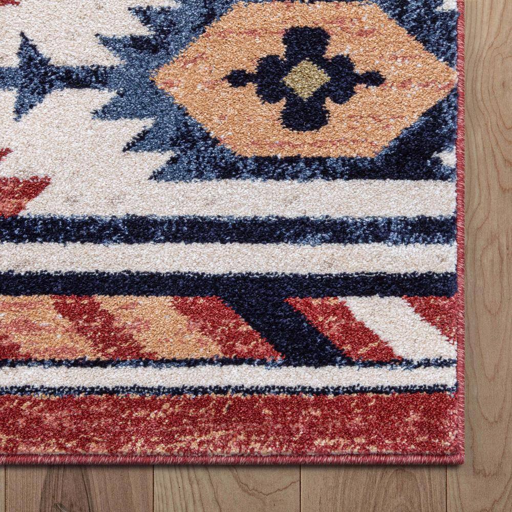 Crimson and Blue Southwestern Tribal Rectangular Rug