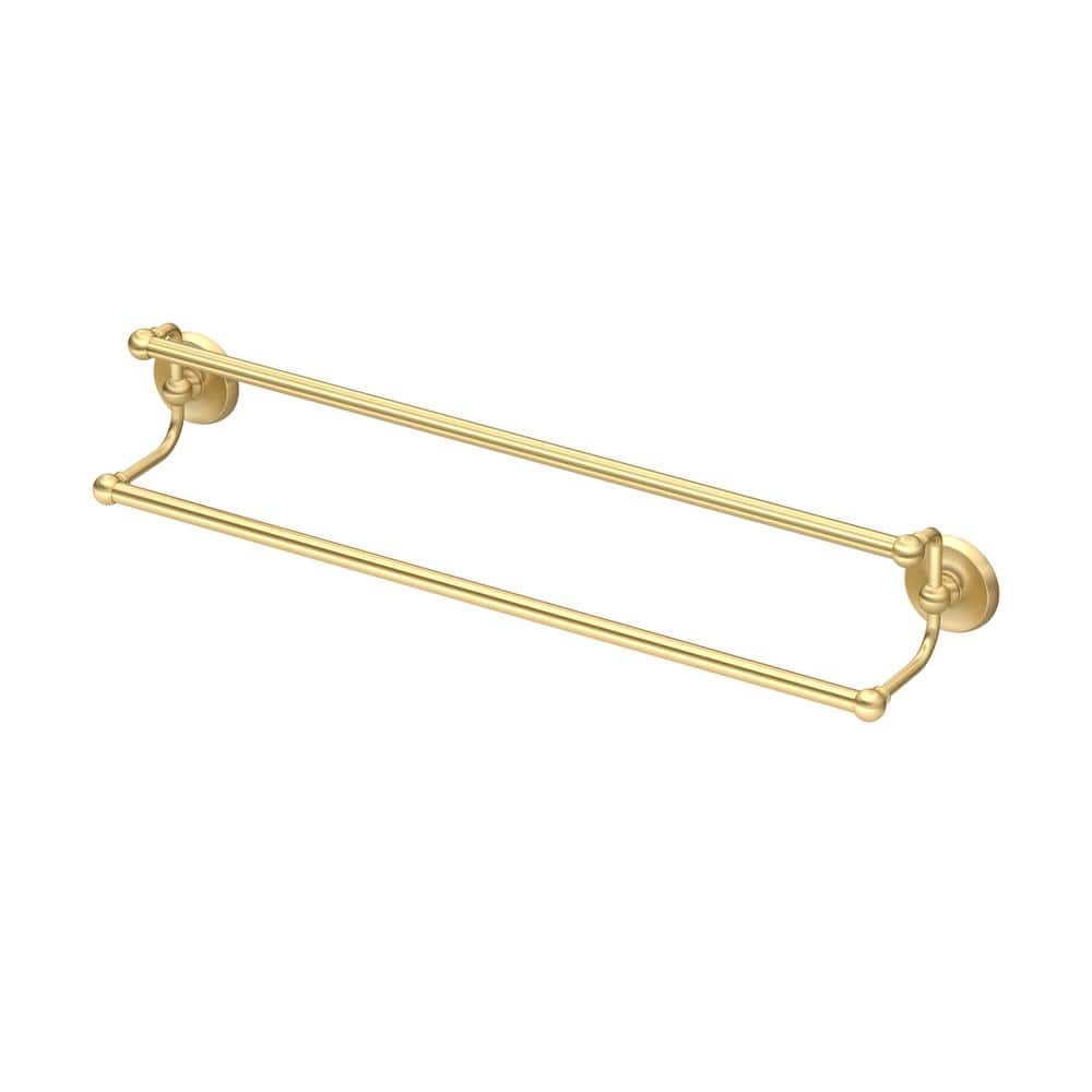 Brushed Brass Wall Mounted Double Towel Bar, 24 Inch