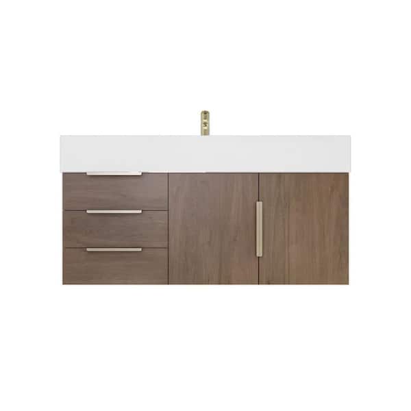 Bethany 42 in. W x 20 in. D x 22 in. H Single Sink Floating Bath Vanity in Light Oak with White Acrylic Top
