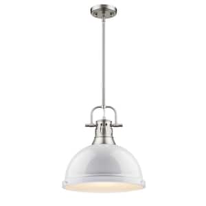 Duncan 1-Light Pewter Pendant with Rod with White Shade
