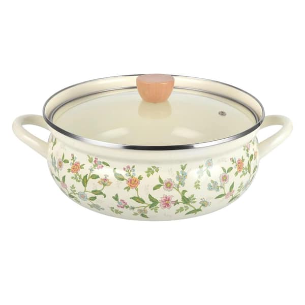 6 qt. Metal Enamel Dutch Oven Round Floral Nonstick Induction Compatible Soup Stockpot with Lid for All Stovetops