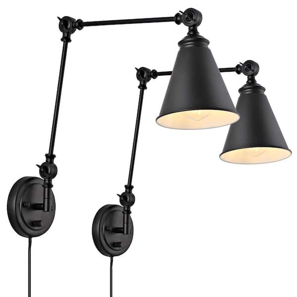 MLiAN Industrial Swing Arm Wall Lamp Set of 2, Farmhouse Style Black Wall Sconce Lighting