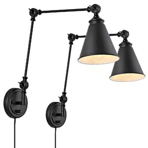 Industrial Swing Arm Wall Lamp Set of 2, Farmhouse Style Black Wall Sconce Lighting