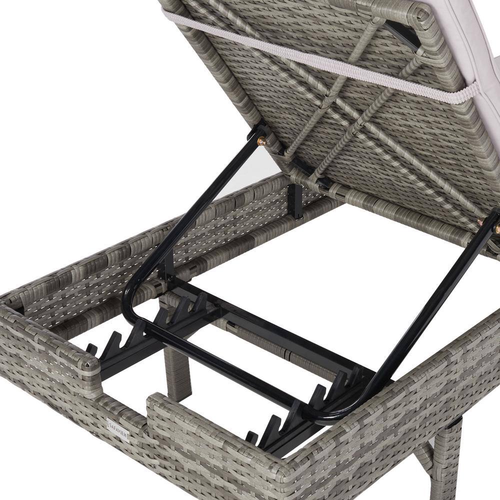 Cam Gray Wicker Outdoor Chaise Lounger with Cushions