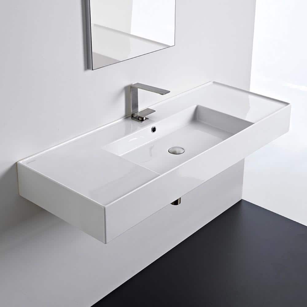 Scarabeo 48'' Glossy White Ceramic Rectangular Wall-Mount Sink