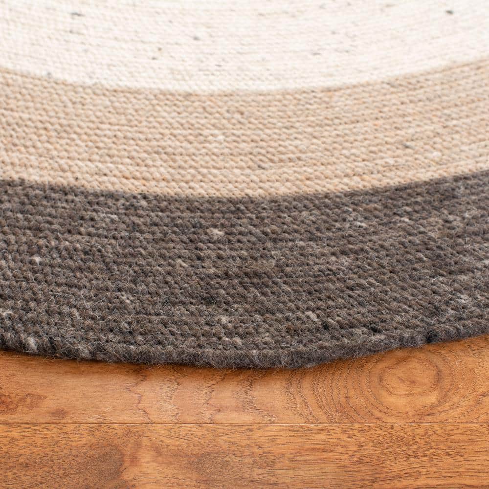 Ivory Wool 7' Round Braided Handmade Reversible Rug