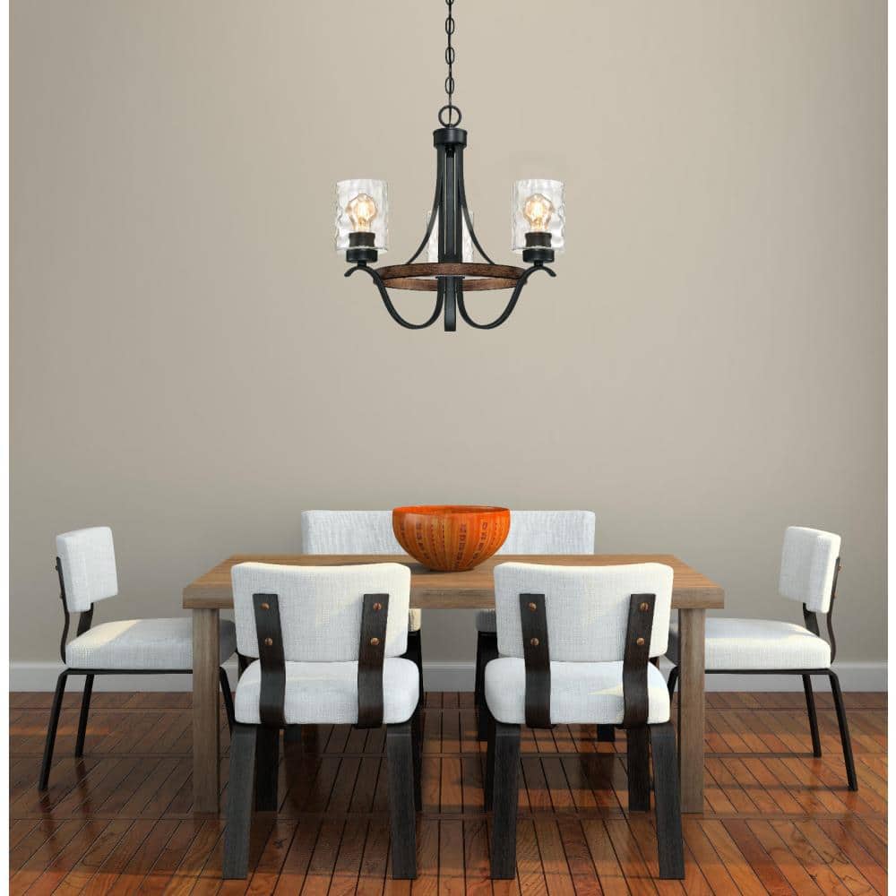 Barnwell Mini Three-Light Chandelier in Nickel and Barnwood