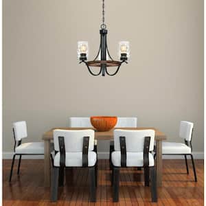Barnwell 3-Light Textured Iron and Barnwood Chandelier with Clear Hammered Glass Shades