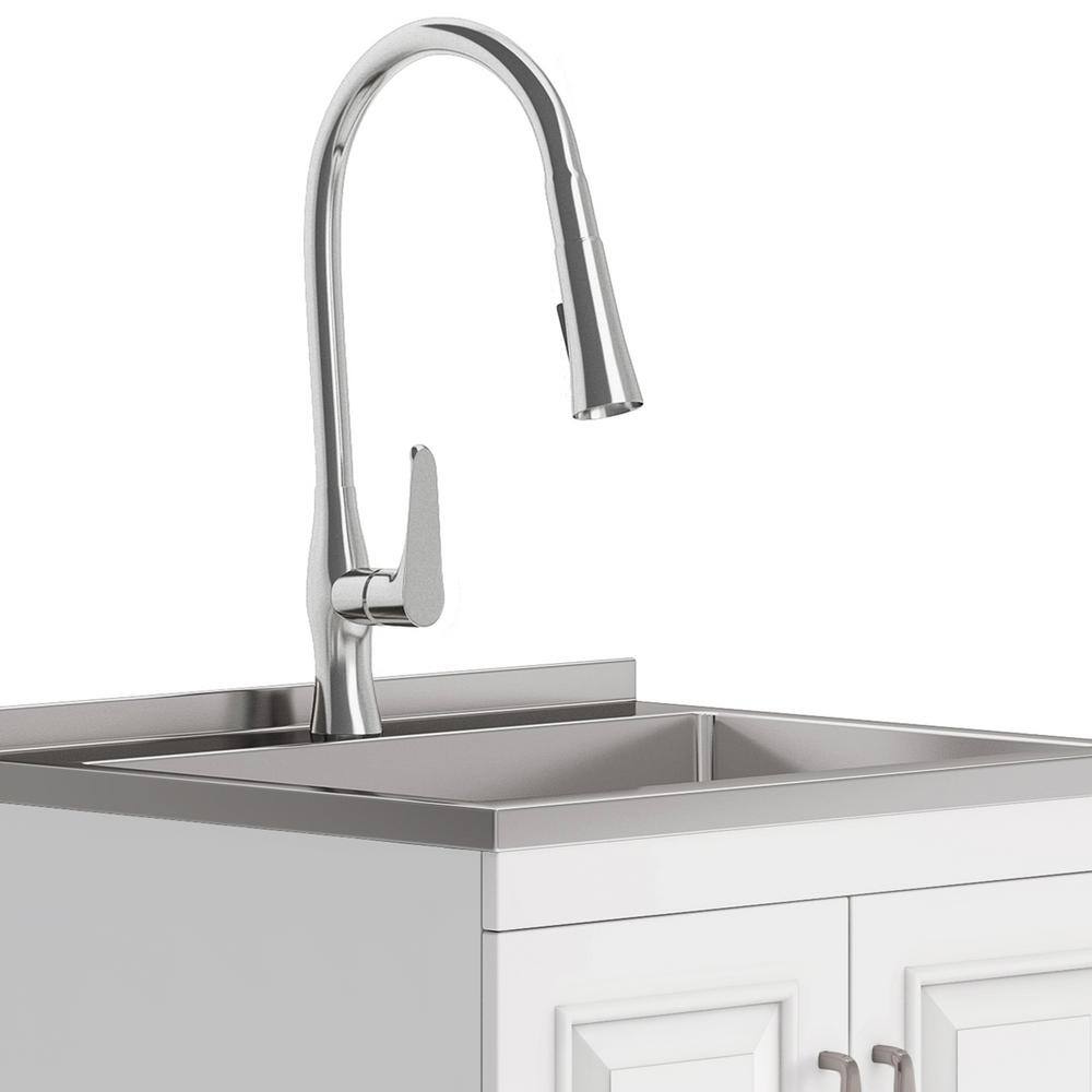 Darwin White 24 Inch Laundry Cabinet with Stainless Steel Sink