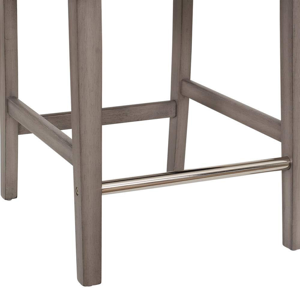 Charcoal Brown Tufted Fabric Counter Height Barstool with Wooden Legs