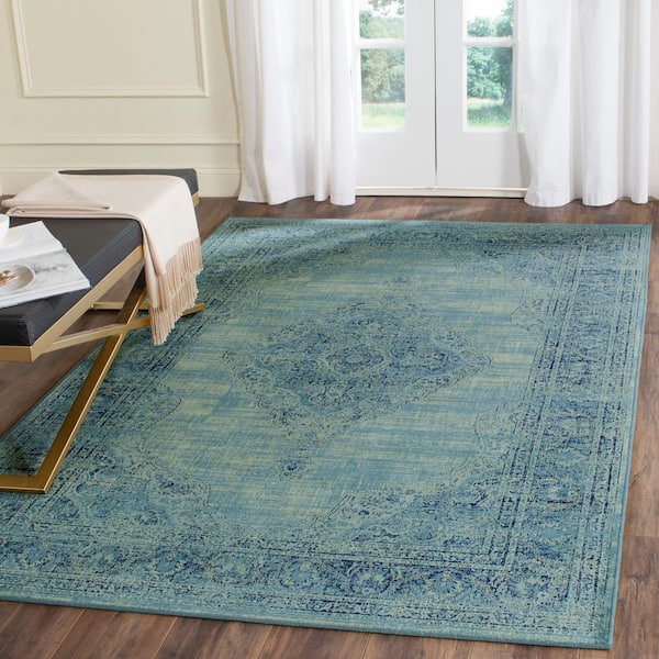 Vintage Turquoise/Multi 4 ft. x 6 ft. Floral Border Medallion Area Rug