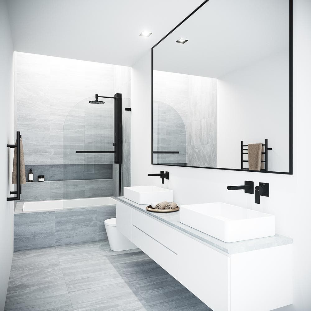 Orion 34" W x 58" H Frameless Matte Black Tub Door