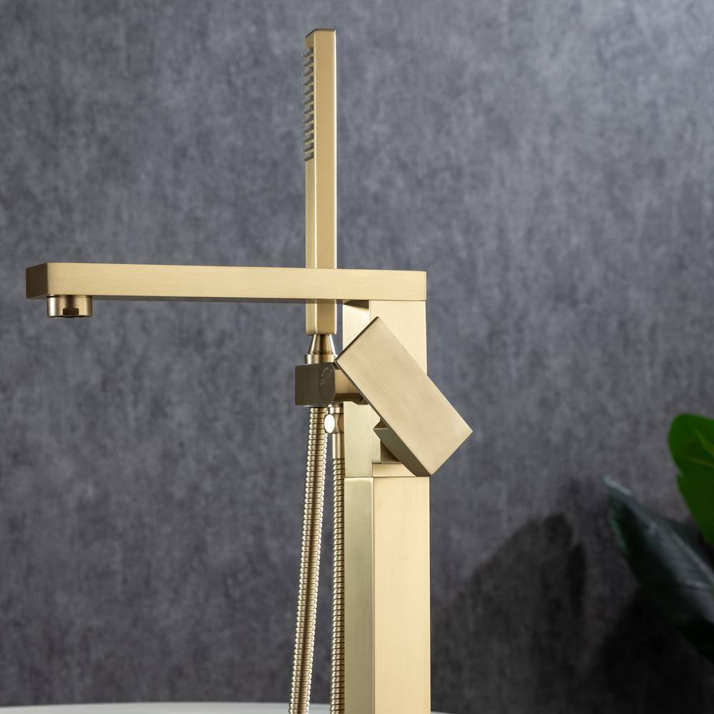 Brushed Gold Freestanding Tub Faucet with Hand Shower