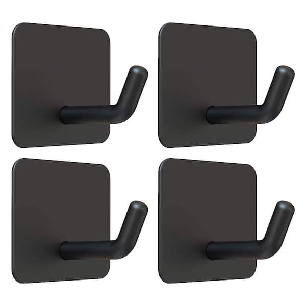 4-Pack Heavy-Duty No-Drill Adhesive Matte Black Stainless Steel Waterproof Wall and Shower Hook Sets