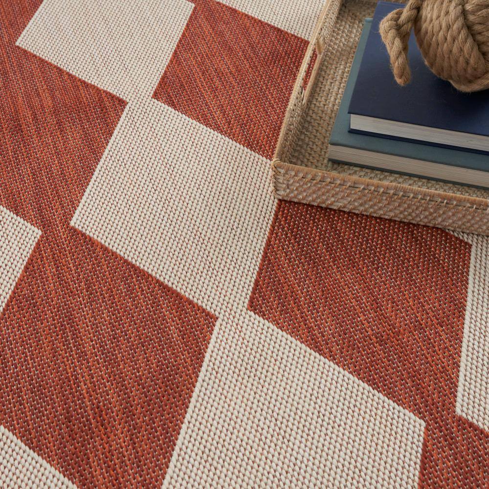 Positano Terracotta and Off-White Diamond Outdoor Rug 7' x 10'