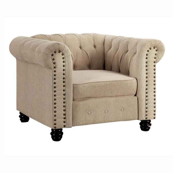 Furniture of America Carat Ivory Chenille Tufted Accent Chair