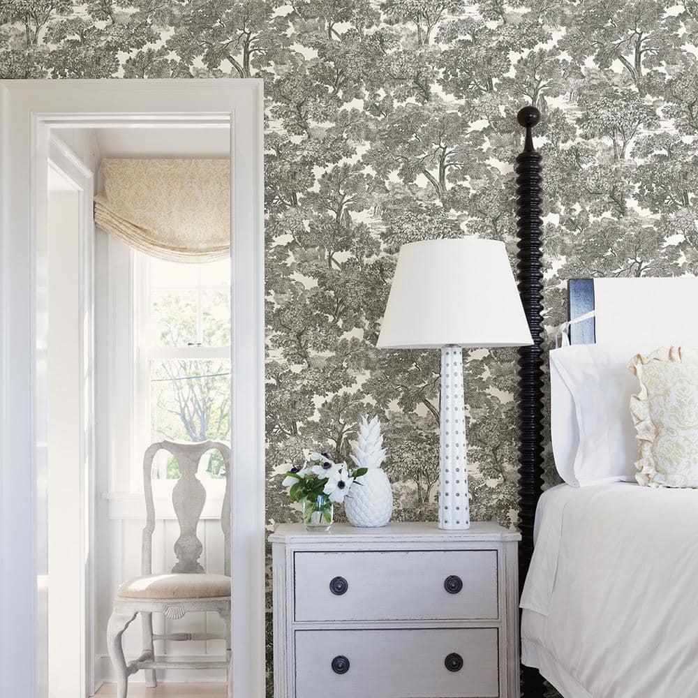Chesapeake Black and Gray Floral Pre-pasted Wallpaper