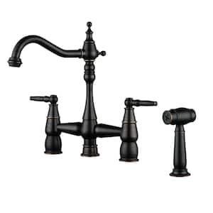 Double Handle Bridge Kitchen Faucet with Side Sprayer in Oil Rubbed Bronze
