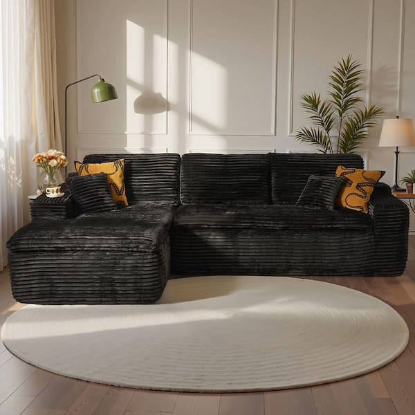 ゆう♡ Allwex 130 in. Square Arm Modern 8-Piece Plush Corduroy U