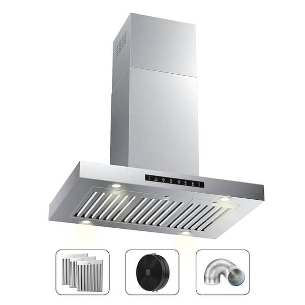 VIKIO PRO 36 in. 600 CFM Ductless Island Range Hood in Stainless